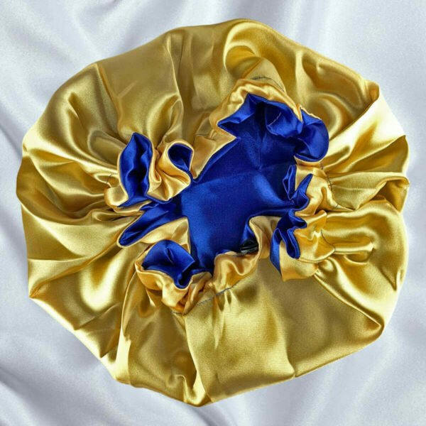 Touca de Cetim Dupla Face com Ajuste Antifrizz Azul Royal com Dourado